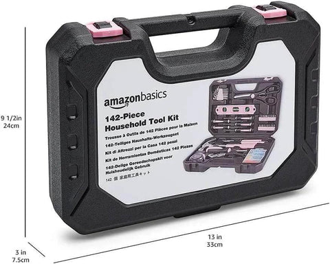 Pink 142-Piece Household Tool Kit With Storage Case for Home Repairs and DIY Projects, black blow-molded case