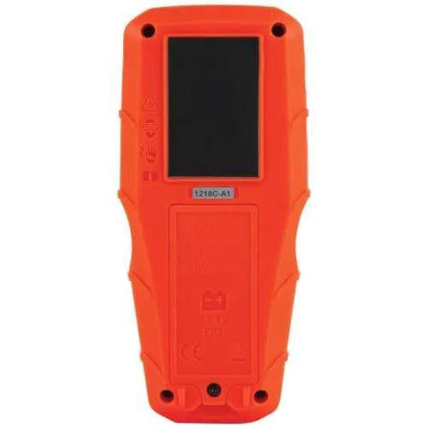 Back view of orange Pinless Moisture Meter for Non-Destructive Moisture Detection in Drywall, Wood, and Masonry; Detects up to 3/4-Inch Below Surface
