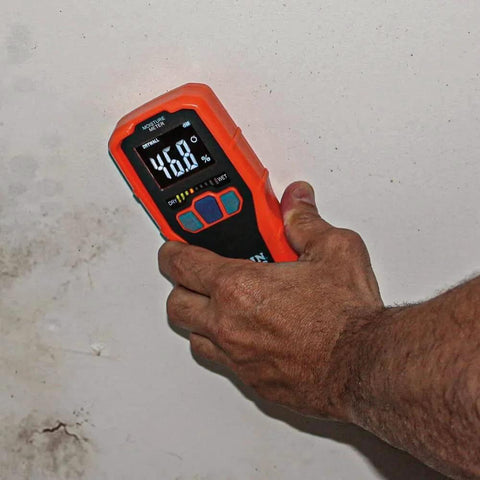 Pinless Moisture Meter for Non-Destructive Moisture Detection in Drywall, Wood, and Masonry; Detects up to 3/4-Inch Below Surface in use