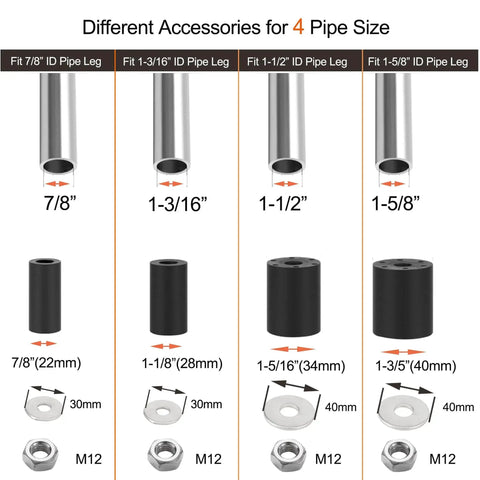 4 pipe size accessories for 5 Inch Heavy Duty Expanding Stem Casters For Stainless Steel Prep Tables And Carts Fits Tube Legs 7/8 to 1-5/8 Inch