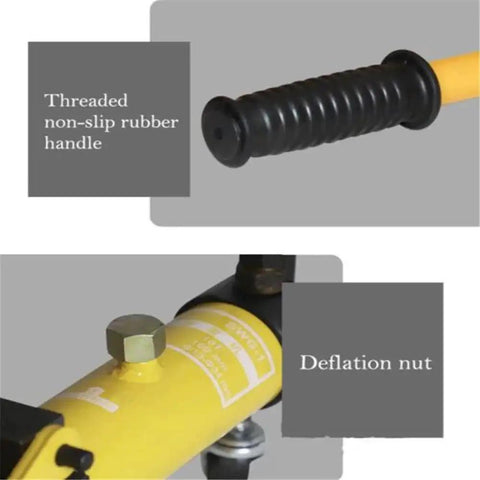 Close-up of non-slip rubber handle and deflation nut on 6 Die Pipe Bender For Tubing With Hydraulic System Compact Overall Design