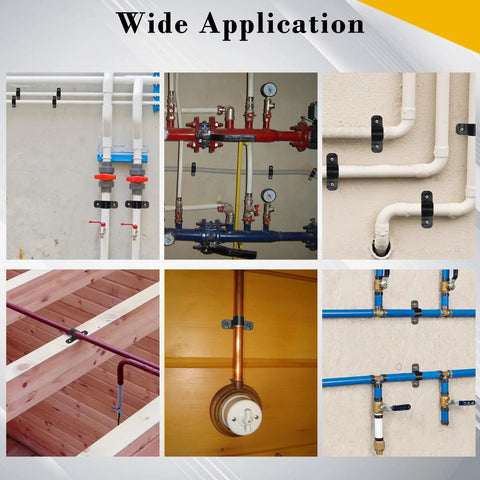OwnMy 1/2 in pipe clamps securing white pipes on wall, front view
OwnMy 1/2 in pipe clamps on red/blue industrial piping with gauges
OwnMy 1/2 in pipe clamps securing white pipes on beige wall, installed
OwnMy 1/2 in pipe clamps securing pipe along wooden ceiling joists
OwnMy 1/2 in copper pipe with wall-mounted clamp in wooden cabinet
OwnMy 1/2 in pipe clamps on blue piping with valves mounted to wall