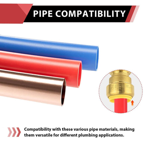 3/4 Inch Tee Push-Fit Fitting For Pex, Copper, And CPVC Pipes With Disconnect Clip Lead-Free DZR Brass Easy Installation No Tools Needed