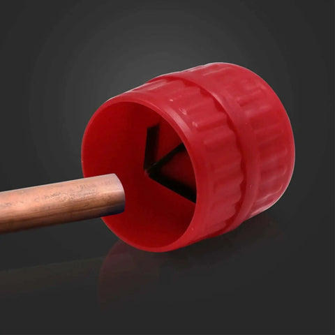 All Purpose Pipe Deburring Reamer Tool For PVC Copper Aluminum Brass And Steel With Inner And Outer Reaming Capabilities Removes Burrs From Pipe Edges And Fits Three Sixteenths Inch To One And One Half Inch Pipes Red JagTRADE displaying on copper pipe
