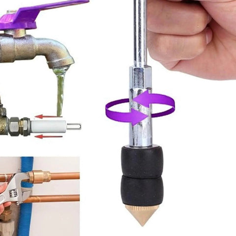 Close-up of Emergency Pipe Water Stopper Kit with hot melt seal needle and stop pin for plumbing leak repair.