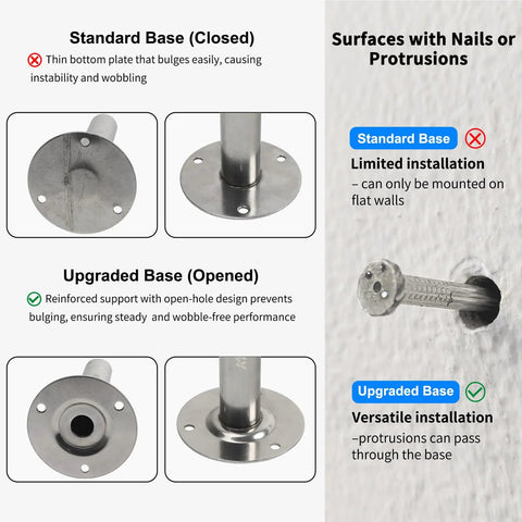 Kodilin 4-pack 304 stainless steel pipe clamp set for 3/4 in OD pipes; wall/ceiling mounts, 100+100 mm bases