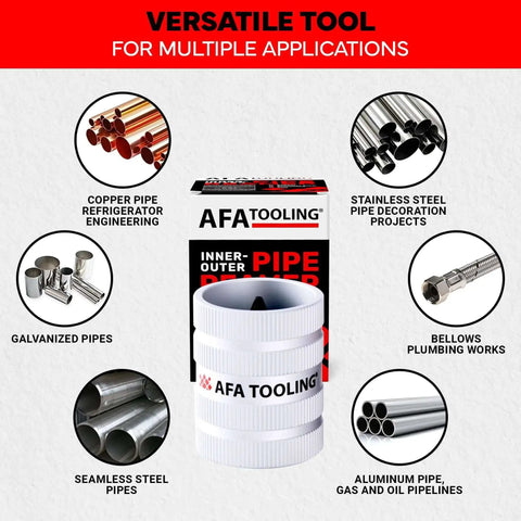 Inner and Outer Pipe Reamer for 3/8 to 2 inch pipes with 45 cutting edges, deburring tool for copper PVC stainless steel aluminum