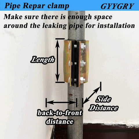 Water Pipe Repair Clamp For 0.79 To 0.86 Inch Pipes 4 Inch Long Leak Sealer installed on pipe showing measurements.