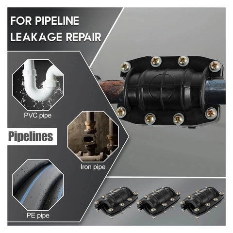 Three Piece Pipe Repair Clamp Kit For Water Leaks, Anti Impact Emergency Pipe Fix For Burst Or Punctured Plastic And Metal Pipes
