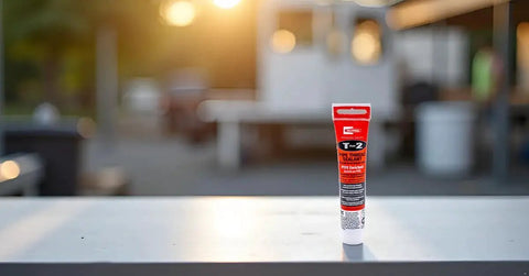 Non Hardening Pipe Thread Sealant With PTFE Enriched And Synthetic Fibers For Immediate Pressurization In Plumbing, RectorSeal T Plus 2 23710 tube on a table