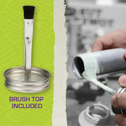 Leak Free Pro Grade Pipe Thread Sealant with Soft Set Formula being applied with included brush cap for gas, water, oil.