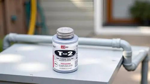 Non Hardening PTFE Enriched Pipe Thread Sealant For Plumbing Pro Grade And DIY Use That Stays Flexible And Leak Proof On Plastic And Metal Pipes One Quarter Pint Size On Table