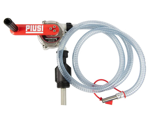 ArmorBlue Piusi Rotary Drum Pump for Diesel Exhaust Fluid (DEF) with integrated check valve and hose, manual operation, F00332A3A