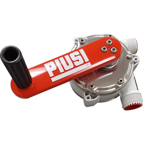Top view of ArmorBlue Piusi Rotary Drum Pump for Diesel Exhaust Fluid (DEF) showing manual handle and connections, Model F00332A3A.