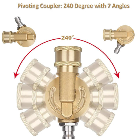 Lucstar radiator cleaning wand with 240° pivoting coupler and 7-angle nozzle tips; brass/gold finish