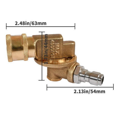 Brass pressure washer pivoting coupler attachment with 1/4-inch quick-connect and 240-degree rotation