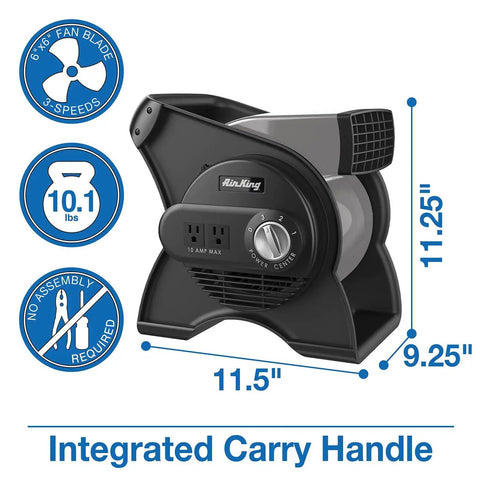Pivoting Utility Fan For Home Job Site And Workshop By Air King With 3 Speeds 11.25 Inch ABS Plastic Body Grounded Outlets