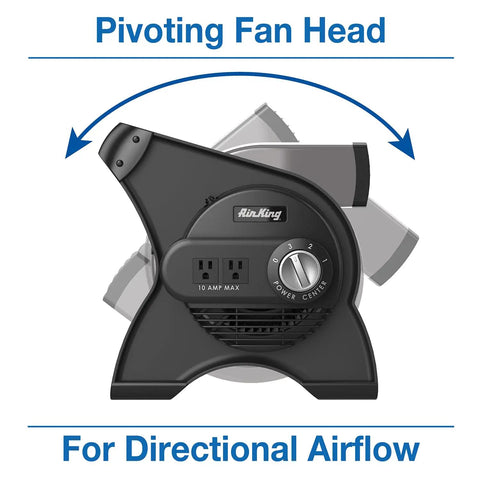 Side view of Pivoting Utility Fan For Home Job Site And Workshop By Air King with 3 speeds, in 11.25 inch ABS plastic body.