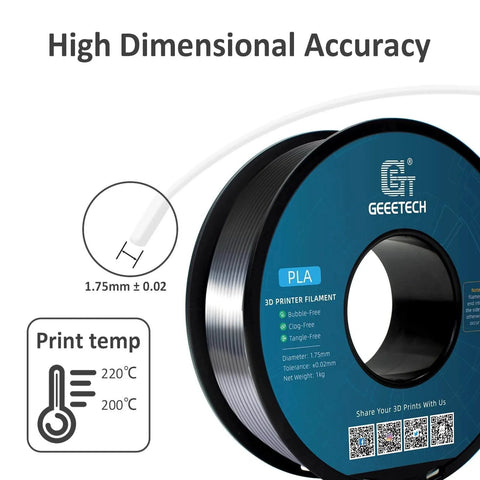 PLA Silk Filament 1.75mm for 3D Printer Metallic Silver Shine 1kg Spool with 0.02mm Dimensional Tolerance