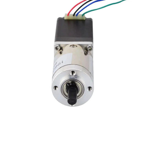 100:1 Planetary Gearbox Nema 11 Stepper Motor Low Speed High Torque DIY Camera front view with wires and shaft visible