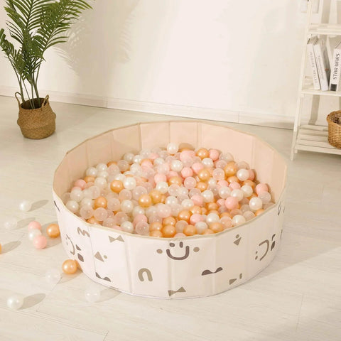 Plastic Balls for Ball Pits - Pack of 100 Hollow Balls- Safe and Exciting Playtime - Perfect for Toddler Baby Pools,Party,Festival Decoration, Pink+ Gold+ Pearl White+ Clear inside a toddler pool