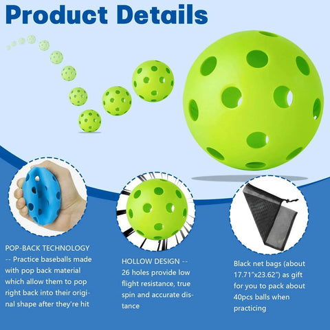 Product details: 50 Pack Baseball Practice Balls Plastic Training Balls Lightweight Hollow Softballs with a Drawstring Bag for Hitting