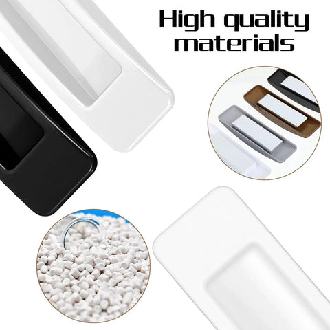 8 Pcs Plastic Cabinet Drawer Handles Self Adhesive 4 Color Set, close-up of materials and color options in white, black, brown, gray