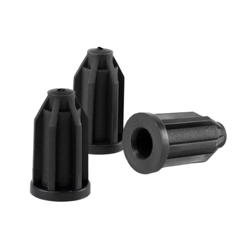 12 Pack Plastic Caster Socket Sleeves For Chair Wheels Round Inserts For One Inch Wheel Diameter And Seven Sixteenth Inch Inside Stem Durable Black Plastic Mounting Sockets With Easy Installation.