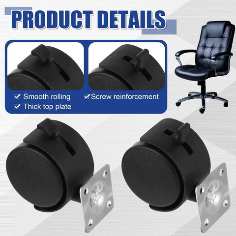 8 Piece Set Of 1.5 Inch Plastic Furniture Casters With Brakes And Swivel For Rolling Carts Tables Chairs And Cabinets Black Flat Style Nylon Replacement Wheels