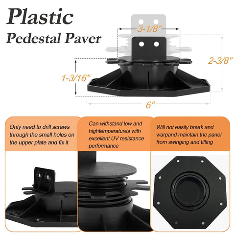 Adjustable Deck Support Pedestals 24 Pack Paver Leveling System DIY Friendly From One And Three Sixteenths Inches To Two And Three Eighths Inches For Raised Decks Sheds Pathways Greenhouse Floors Outdoor Foundations diagram