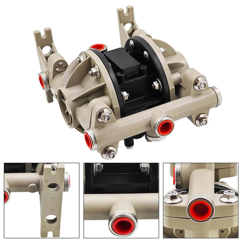 Raodelupe 66605J-3EB 1/2 Inch Plastic Diaphragm Pump, front and close-up views with connectors, compatible with Ingersoll Rand ARO Air Compressor