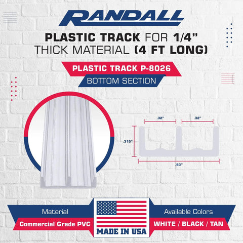 One Quarter Inch Plastic Sliding Door Track Kit White 4 Feet Long With Top Guide And Bottom Track For Glass Wood Aluminum Or Plastic Doors Perfect Fit For Quarter Inch Thick Panels This Versatile Track Supports Smooth Gliding Movement, product dimensions and color options displayed.