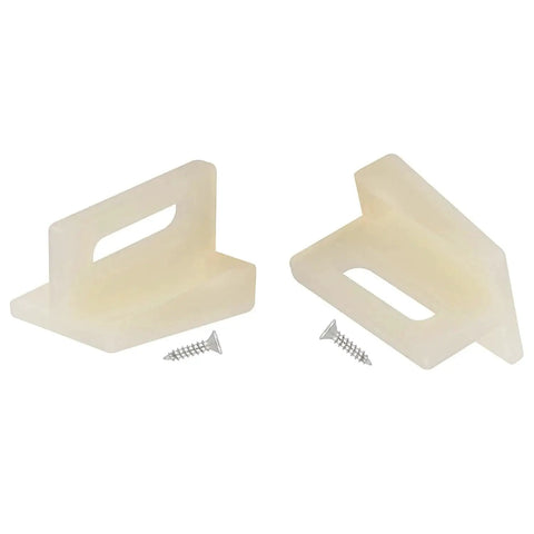 8 Piece Plastic Door Bottom Track Kit With 8 Screws For Sliding Door Track System White N7015 Wheel Fixing Clips shown with screws