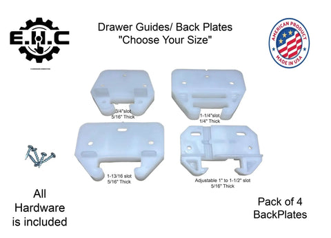Plastic Drawer Guides and Back Plates for Kitchen Dresser Drawers Durable Replacement Parts with Fixings, Adjustable 1 to 1.5 inches, 4 Pack