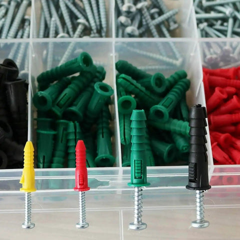 Plastic Drywall Anchors and Screws Kit 400 Piece Set with Ribbed Anchors and Carbon Steel Screws for Strong Easy Install