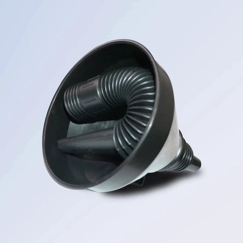 Large funnel with coiled hose from Set Of 5 Plastic Oil Funnels With Long Hose For Automotive Fluid Transfers, Large Flexible Fuel Funnel For Gasoline