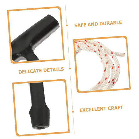Close-up of handle and rope from Five Pack Attic Pull Down Cord With Plastic Handle Replacement Kit For Generators Recoil Starter String Garage Door Rope Chainsaw Cord Attic Door Plastic Durable Flexible Attic Ladder Replacement Long Lasting Performance For Easy Pull Down Operation.