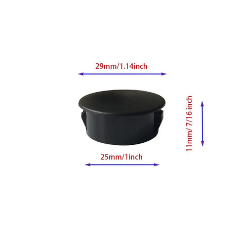 12 Pack Black Plastic Hole Plugs For Cabinet And Screw Holes, 25mm Size Fits 24.5 To 25mm Openings, 29mm Cap, 11mm Height, Easy Install