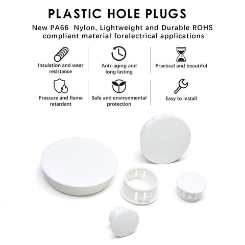 White 3/8 Inch Plastic Hole Plugs For Panels Cabinets Fencing And Pipes Flush Snap In Locking End Caps 10 Mm Hole Fit 13 Mm Cap 60 Pack Nylon RoHS Compliant BOPOREAE