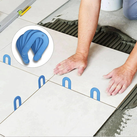 Tiling with 1/16 Inch Plastic Horseshoe Shims U Shaped Tile Spacers For Tile Leveling System Durable PVC 100 Pieces ensuring flatness