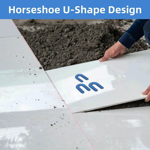 Installer placing tile with 1/16 Inch Plastic Horseshoe Shims U Shaped Tile Spacers For Tile Leveling System on a floor