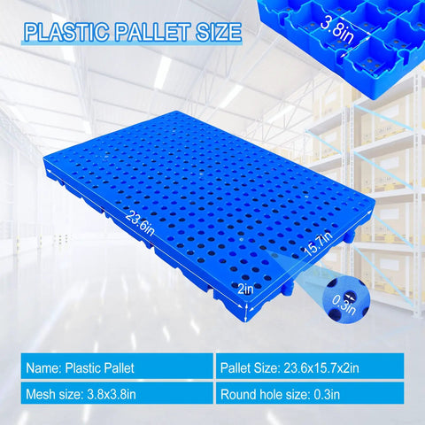 2 Pack Plastic Pallets With 0.3 Inch Round Holes And Breathable HDPE Grids For Garage Basement And Market Floors