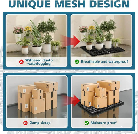 Lightweight 10 Piece Plastic Pallet Set 11.8 x 23.6 x 1.18 Inches With Grid Ventilation For Airflow And Grip Waterproof Floor Pallets