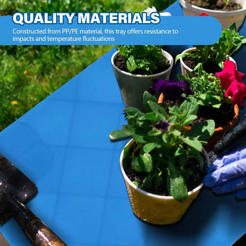 Heavy Duty Plastic Pallet Tray 23.6 By 15.8 By 4.7 Inches Waterproof Storage Pad with plants and gardening tools