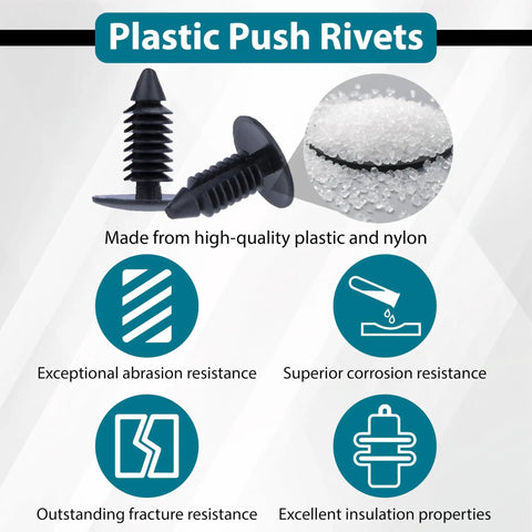 200 Pack Car Plastic Trim Boot Rivets Push Clips Fasteners Universal 7.6 Mm Hole 0.3 Inch Head product features on infographic