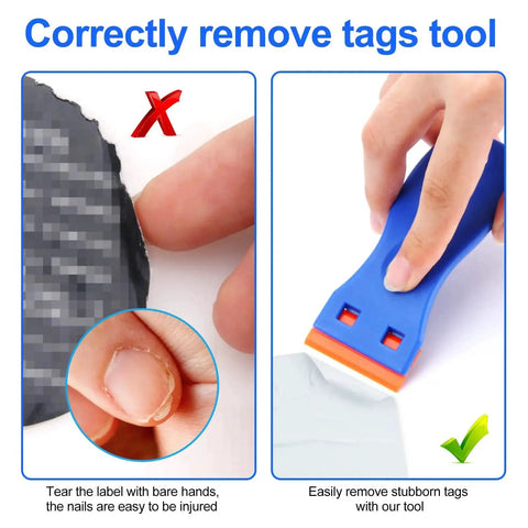 Plastic Razor Blade Scraper Set With 4 Scrapers And 100 Replacement Blades For Efficient Label Decal Adhesive Sticker And Paint Removal From Glass Windows Cars Walls Appliances And 3D Printer Beds Without Scratching