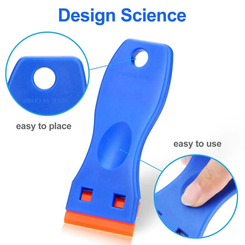 Plastic Razor Blade Scraper Set With 4 Scrapers And 100 Replacement Blades For Efficient Label Decal Adhesive Sticker And Paint Removal From Glass Windows Cars Walls Appliances And 3D Printer Beds Without Scratching