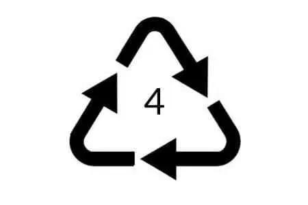 Plastic resin identification code 4, indicating low-density polyethylene (LDPE) material.