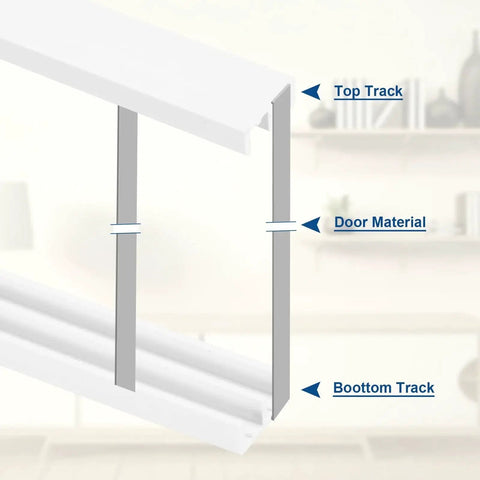 Diagram showing Plastic Sliding Door Track Kit For One Eighth Inch Panels White Upper Rail And Lower Rail 2.95ft Long 90cm.