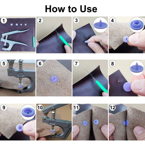 Step-by-step guide for using the All In One Plastic Snap Kit With Pliers From TmppDeco, 460 Snap Sets In 24 Colors For Sewing Clothing And Crafting